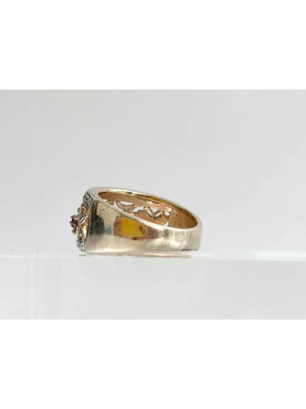 Butterfly Gold Overlay Garnet & Onyx Sterling Silver 925 Vintage Ring sz 8